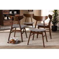 Baxton Studio Danica-Smoke/Walnut-DC Danica Mid-Century Modern Transitional Light Grey Fabric Upholstered and Walnut Brown Finished Wood 4-Piece Dining Chair Set